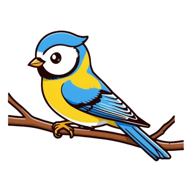 Eurasian blue tit bird on branch sticker