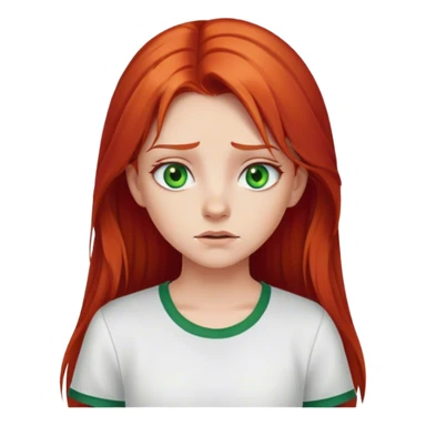 Girl cringe expression with middle part long red hair and green eyes white shirt sticker