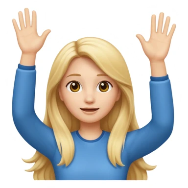I want a white female animated gif emoji with long blonde hair putting hands up in the air sticker