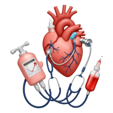hand holding shape of a loveheart with background of stethescope, heel lancet, baby blood tubes, monitoring cables, baby bottle, cute scrapbooking paper,  sticker