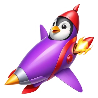 penguin in red rocket with purple fire sticker
