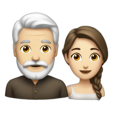 A man with a light white mustache and beard, and next to him is a light brunette woman sticker