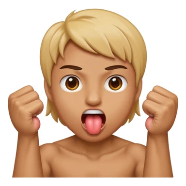 Tongue out face with two fists together in front of face sticker