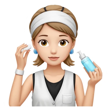 Clean girl aesthetic emoticons, apply skincare products, headband, glowing skin, white vest, soft lighting sticker