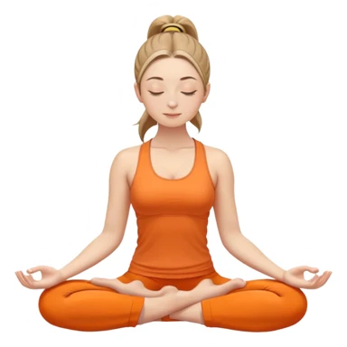 caucasian woman with ponytail in lotus position meditating, eyes closed with a slight smile, peaceful expression, orange yoga clothes sticker