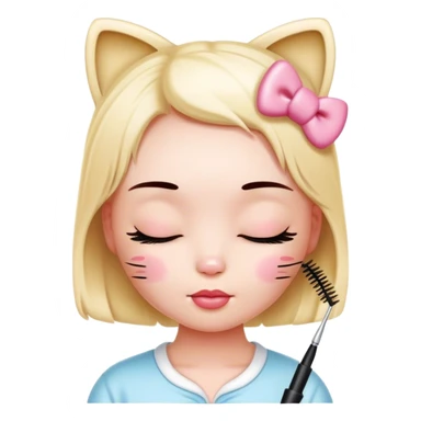 ￼ hello Kitty, with her eyes closed getting her eyelashes done with a spoolie  sticker