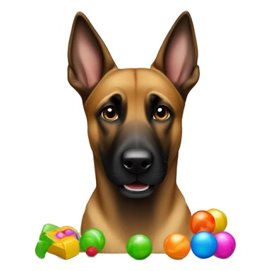 malinois avec des jouets sticker
