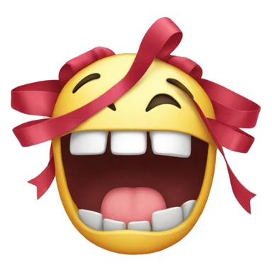 Emoji bitting teeth n shy with ribbon on his head  sticker