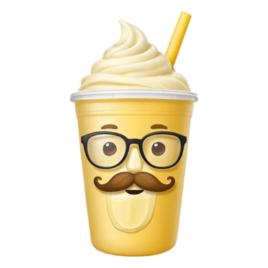 banana milkshake in a take-out cup with mustache and glassess sticker