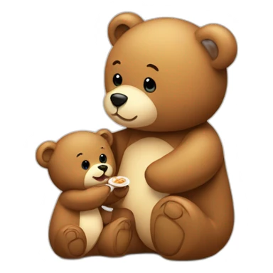 A Teddy Bear giving food to a baby sticker