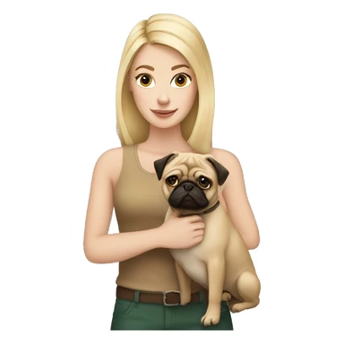 Blonde girl holding a pug and Starbucks sticker