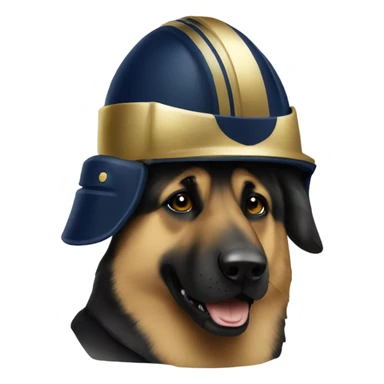 German shepherd wearing a notre dame football helmet  sticker