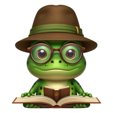 frog wearing hat with glasses and book sticker
