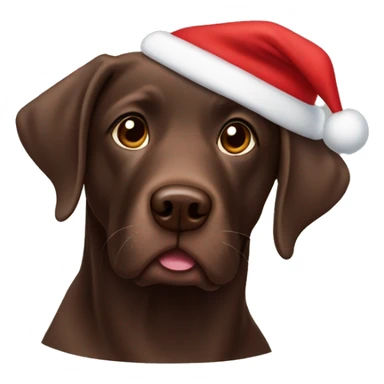 Chocolate lab wearing a Santa hat sticker