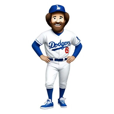 Bob Ross wearing a dodgers jersey sticker