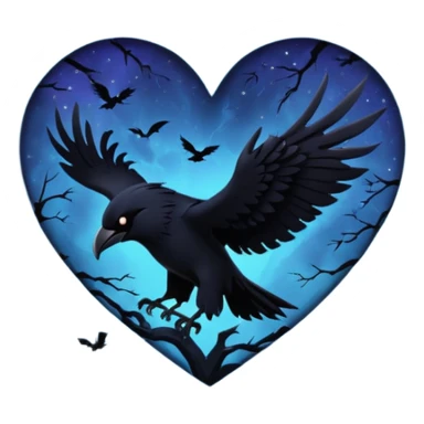 emo heart with night sky and dark ravens sticker