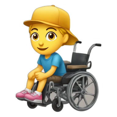 enfant assis sur un fauteuil roulant et sa soeur avec une casquette qui lève les bras en l'air sticker