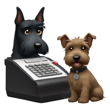Scottish terrier writing on a court reporter machine sticker