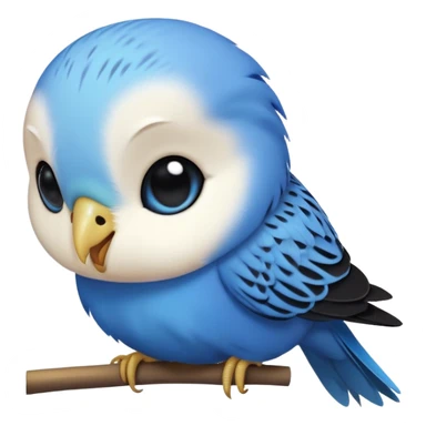 cinematic-cute-blue-budgie-portrait-emoji,-head-tilted-playfully-and-inquisitively,-featuring-a-brilliant-blue-feathered-fur-and white and black face-with-a-natural-sheen,-round,-sparkling-dark-eyes-filled-with-curiosity,-simplified-yet-irresistibly-adorable sticker