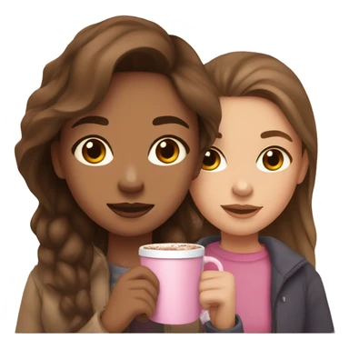girl with light skin brown eyes mid length brown hair and a light pink girl holding a cup of hot chocolate sticker