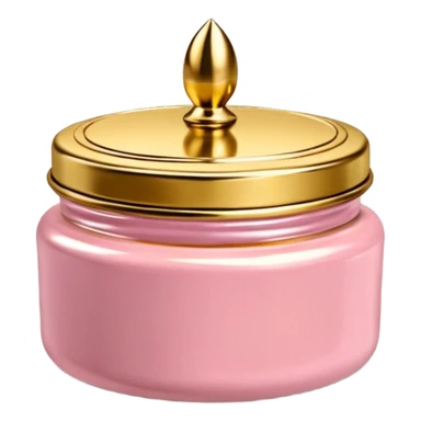 Una miniatura fotorrealista de un tarro de mantequilla corporal elegante, con una tapa dorada brillante. Una sola moneda de oro, pequeña y sutil, reposa al lado del tarro. Iluminación suave de estudio. Colores: rosa, terracota y dorado. Estilo: lujo en miniatura. sticker