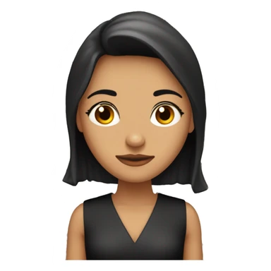 mujer trigueña oscura, cabello largo negro raya al medio ojos redondos medios achinados, cara ovalada, nariz despingada, contextura delgada ojos marron oscu sticker