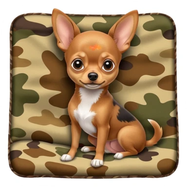 Min-Pin Chihuahua resting on a camo blanket, tiny paws visible sticker