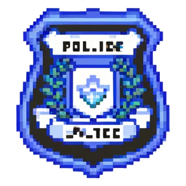 Blue and white police-style badge with MODERATOR text sticker