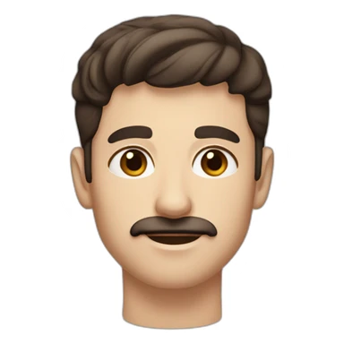 A young Caucasian man with dark brown eyes, almond-shaped eyes, short dark brown hair, and a small dark brown beard with a more prominent mustache. sticker