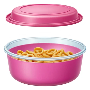 leftover food bowl, with plastic cover on top. pink sticker