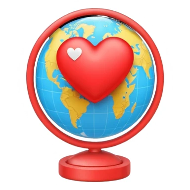 A glowing heart wrapped around a small globe, symbolizing love for travel and the world. Modern emoji design, vivid yet soft colors, clean background. sticker