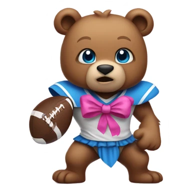 Warrior bear with blue eyes playing football with a pink bow sticker