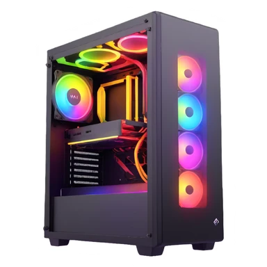 gaming PC with intense rainbow RGB lighting effects sticker