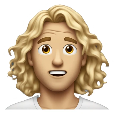 A handsome young man with long, wavy dirty-blonde hair cascading down past his shoulders, his face contorted in a look of utter shock and amazement, eyes wide open and mouth agape, appearing totally stunned and bewildered by something extraordinary sticker