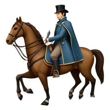Icon for Reading Fiction: a large open book with pages turning into musketeers on horseback, and Sherlock Holmes. The icon should evoke the adventure and romance of exploring fictional worlds. Transparent background. sticker