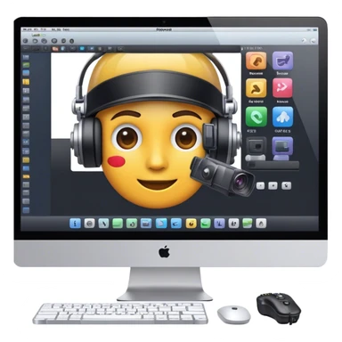 Create an emoji of video editing. Should feature a video editing timeline or interface on a computer screen, showing clips and a playhead. Include a video camera and editing tools. No any smiley faces in emoji. Make the background transparent. sticker