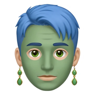 green clay mask man with earrings and blue hair sticker