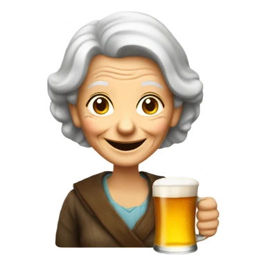 smiling old woman with beer  sticker