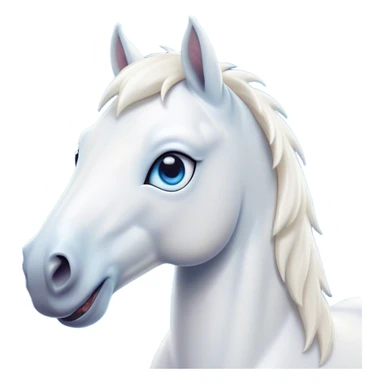 Cinematic Comical White Horse Portrait Emoji, Head tilted dramatically with an exaggeratedly amused expression, featuring a striking white fur with a glossy finish and wide, expressive blue eyes filled with playful disbelief, Simplified yet hilariously expressive features, highly detailed, glowing with a slightly sassy glow, high shine, dramatic yet playful, stylized with an air of cheeky mischief, bright and endearing, soft glowing outline, capturing the essence of a spirited and over-the-top horse, so meme-worthy it feels like it could side-eye its way into internet fame instantly! sticker