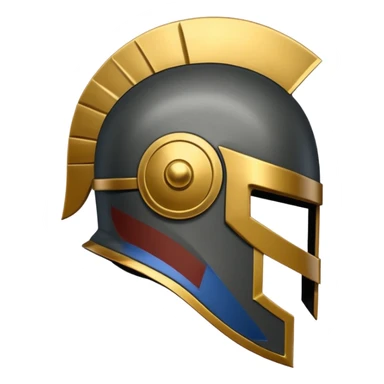 A stylized Trojan helmet emblem shown in side profile, featuring a sleek, angular shape with a crest on top and a face guard extending downward. The helmet is dark gray with subtle metallic shading and a thin gold accent line.  sticker