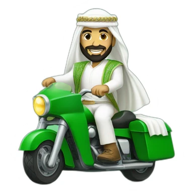 prince from Saudi Arabia with a beard in a white  shemagh national headdress riding  on a green tank, smiling sticker
