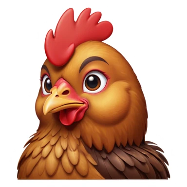 Cinematic Cute Brown Chicken Portrait Emoji, Head tilted playfully and inquisitively, featuring a lustrous brown feathered coat with a natural sheen and a subtle red comb, round, sparkling beady eyes filled with curiosity, Simplified yet irresistibly adorable features, highly detailed, glowing with a warm, friendly glow, high shine, affectionate and lively, stylized with a touch of country charm, bright and endearing, soft glowing outline, capturing the essence of a mischievous yet loving chicken, so playful it feels like it could peck out of the screen and into your arms! sticker