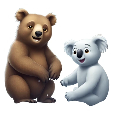 Brown bear and koala plays in snow sticker
