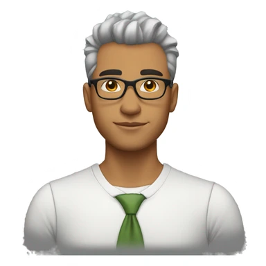 Create an emoji of a fit, 25-year-old Mexican man with medium brown skin, platinum faded mohawk, nose piercing, formal attire, and glasses. sticker