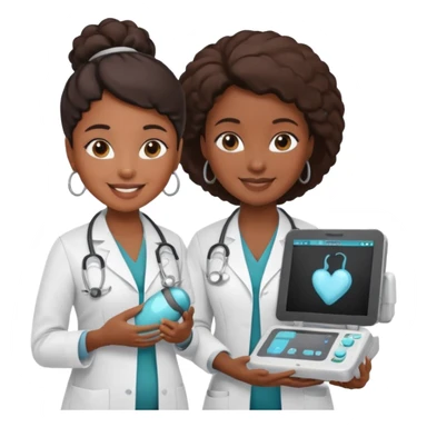 black female doctor and white ultrasound technician performing a fetal ultrasound sticker