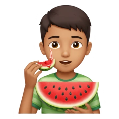a watermelon with a indian 13 yearold boy who is a little fat eating it sticker