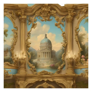 highly detailed vintage rococo scenic painting sticker