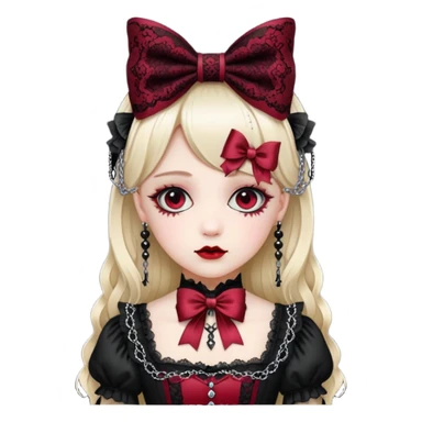 gothic lolita bow, ornate lace, black and crimson, delicate chains, Victorian influence sticker