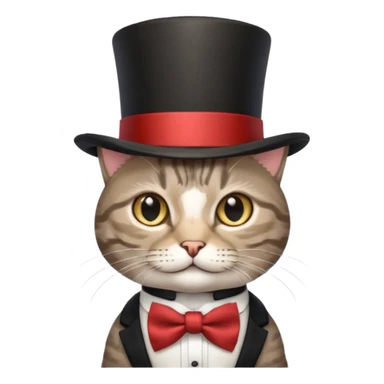 Grey tabby cat in top hat and bow tie sticker