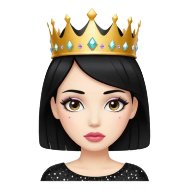 Chica con pelo negro y labios gruesos maquillada hermosa con una corona de brillos y un top negro moderno  sticker